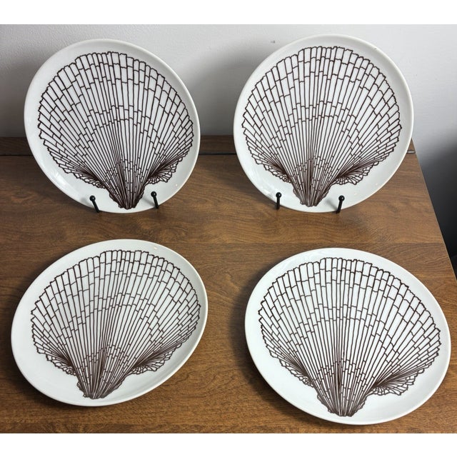Fitz and Floyd Vintage Mid-Century Modern Fitz & Floyd Monotone Shell Brown Luncheon Plates - Set of 4 For Sale - Image 4 of 4