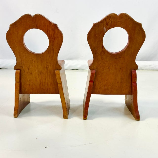 1970s Vintage Child-Size Folk Art Brutalist Gustavian Pine Side Chair - A Pair For Sale - Image 9 of 11