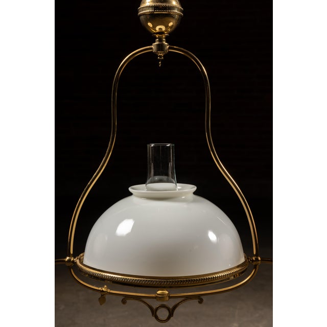 Brass Late 19th Century Brass Triple-Arm Early Gas-Electric Chandelier With Milk Glass Shades For Sale - Image 8 of 8
