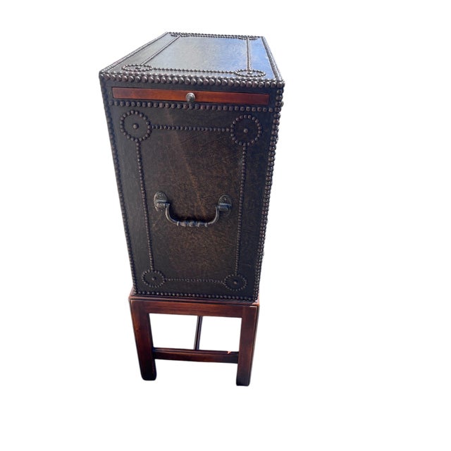 Brown 1990s In the Style of Theodore Alexander Campaign Chest of Drawers on Stand With Slip Serving Tray For Sale - Image 8 of 10
