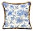 18th Century French Blue Floral Linen Fringe Pillow With Piping For Sale