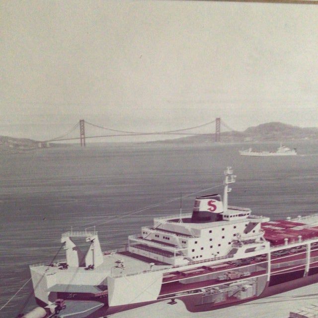 American 1950s States Steamship Company Cargo Ship Breakaway Drawing at San Francisco Bay For Sale - Image 3 of 12