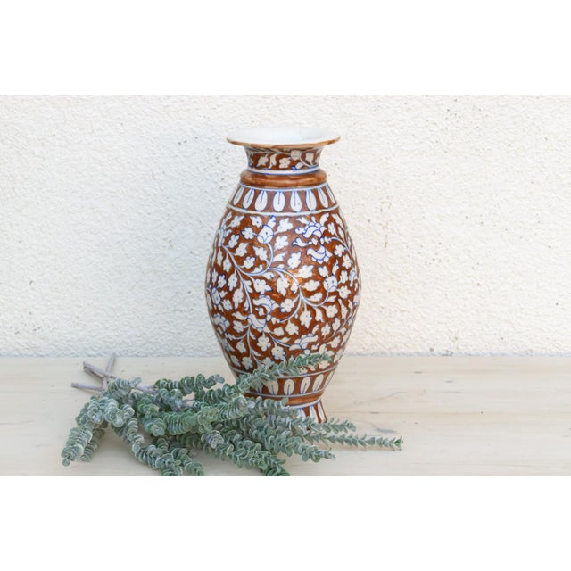 1960s Elegant Rust & Blue Floral Vase For Sale - Image 5 of 9