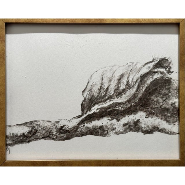 Contemporary Contemporary Charcoal Drawing on Paper, With Wood Gilt Frame and Uv Plexiglass Face For Sale - Image 3 of 7