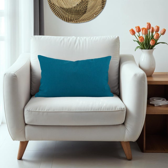 Plastic Pillow 14 x 22 Seascape Turquoise - Down Alternative Insert For Sale - Image 7 of 10