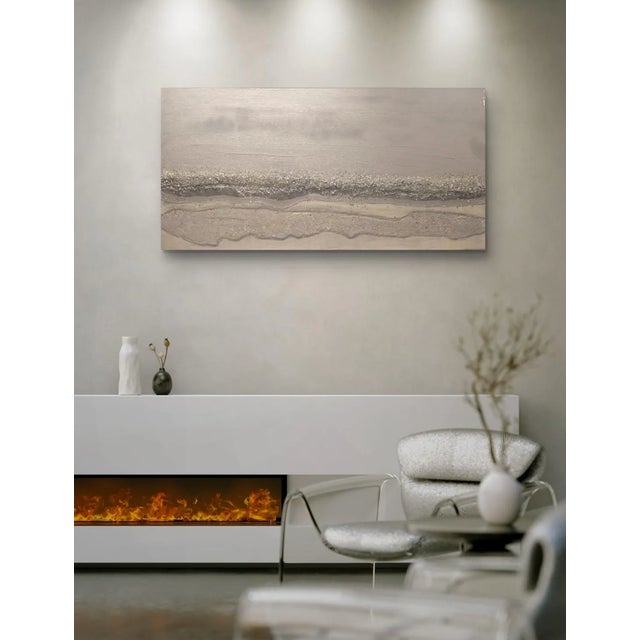 Silver Abstract Resin Wall Art: Silver Wave With Crushed Glass - Modern Decor (48"x24") For Sale - Image 8 of 8