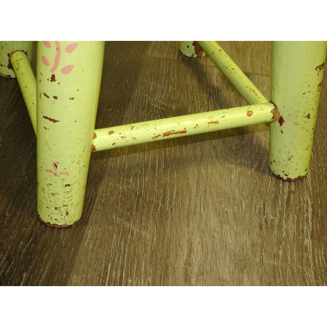 Vintage French Country Lime Green Rustic Footstool Stool W a Child Pictured For Sale - Image 14 of 16