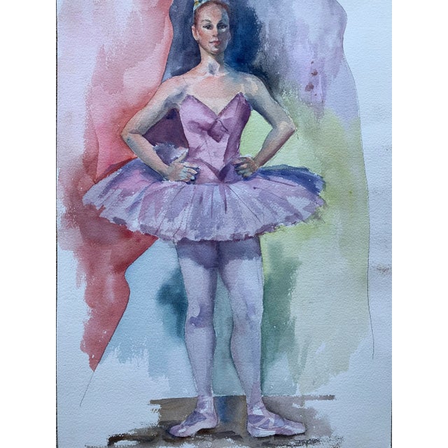 Impressionist 1980s Original Watercolor of a Ballerina For Sale - Image 3 of 6