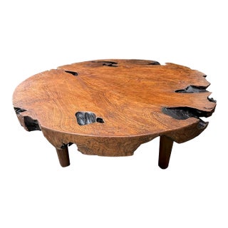 Andrianna Shamaris Sculptural Organic Modern Teak Wood Round Coffee Table For Sale