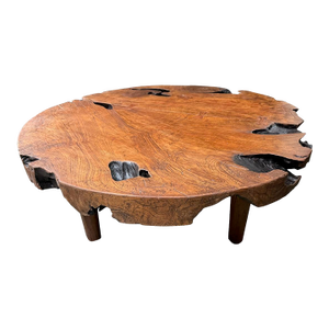 Andrianna Shamaris Sculptural Organic Modern Teak Wood Round Coffee Table