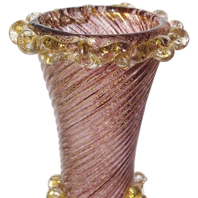 Barovier & Toso Vintage Murano Barovier Toso Amethyst Gold Flecks Italian Art Deco Glass Footed Flower Vase For Sale - Image 4 of 9