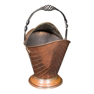Antique Coal Scuttle, English, Copper, Fireside Basket, Art Nouveau, Victorian