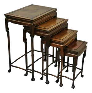 Vintage Chinese Carved Rosewood Nesting Side Tables With Paw Feet - Set of 4