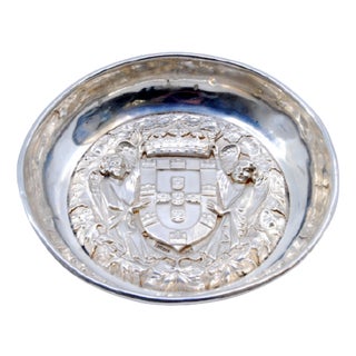 Silver Tray with Angelic Figures Holding the Coat of Arms of Portugal For Sale