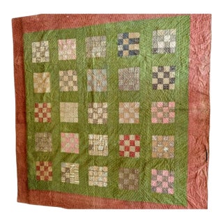 Hand-Stitched Patchwork Checkerboard Quilt For Sale