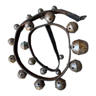 1900s Bronze Sleigh Bells on Leather Strap, Graduated For Sale