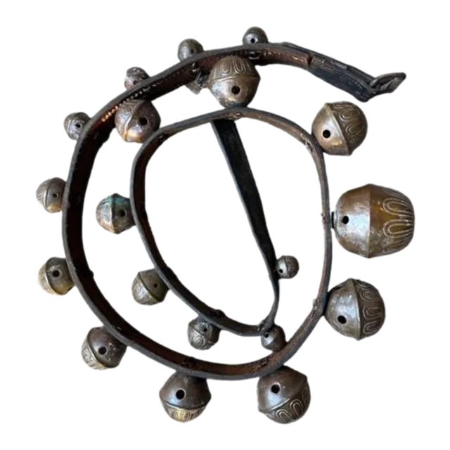 1900s Bronze Sleigh Bells on Leather Strap, Graduated For Sale