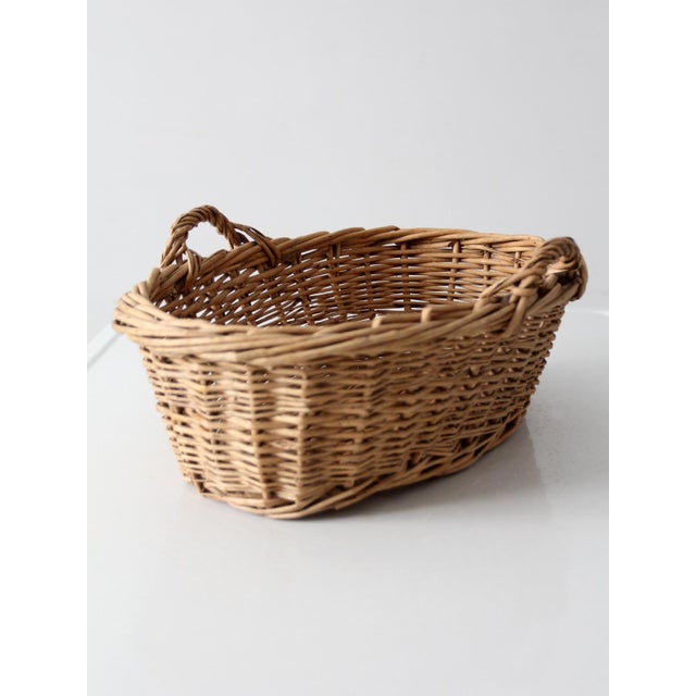 Mid 20th Century Vintage Wicker Gathering Basket With Handles For Sale - Image 5 of 13