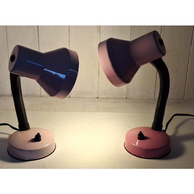 Vintage Adjustable Bedside Lamps with Pink Metal Housing from Kramer, 1980s, Set of 2, in Good conditions. Designed 1980...