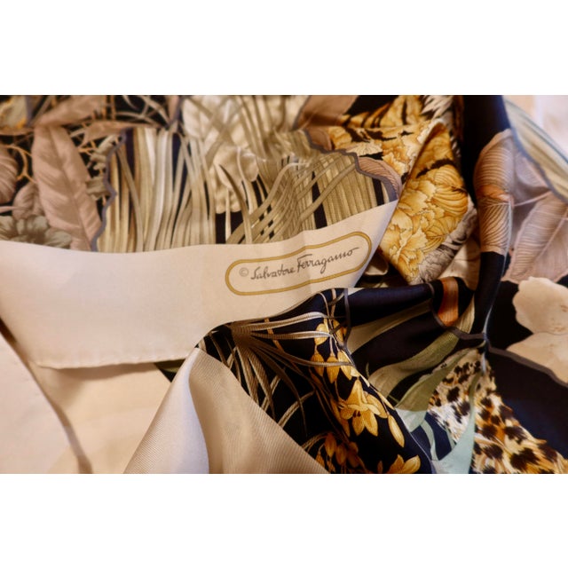 Figurative Framed Salvatore Ferragamo Silk Scarf "Jungle" - Midnight Black Frame For Sale - Image 3 of 5