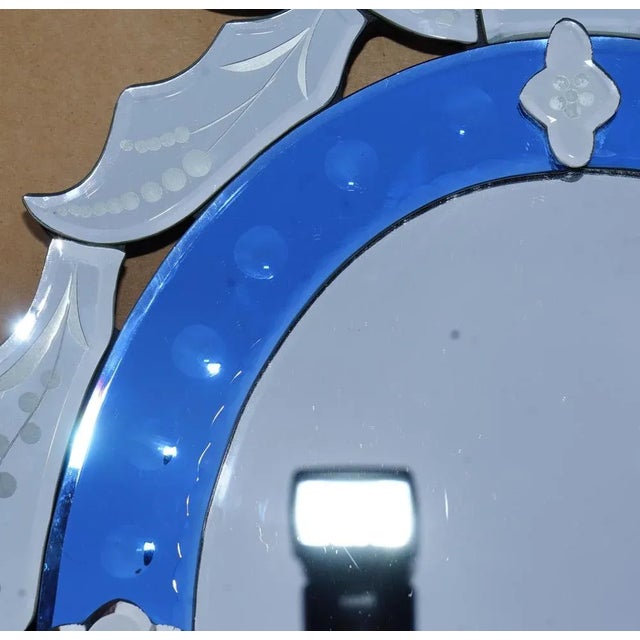 Blue Vintage Italian Venitian Cobalt Blue Engraved Wall Mirror For Sale - Image 8 of 13