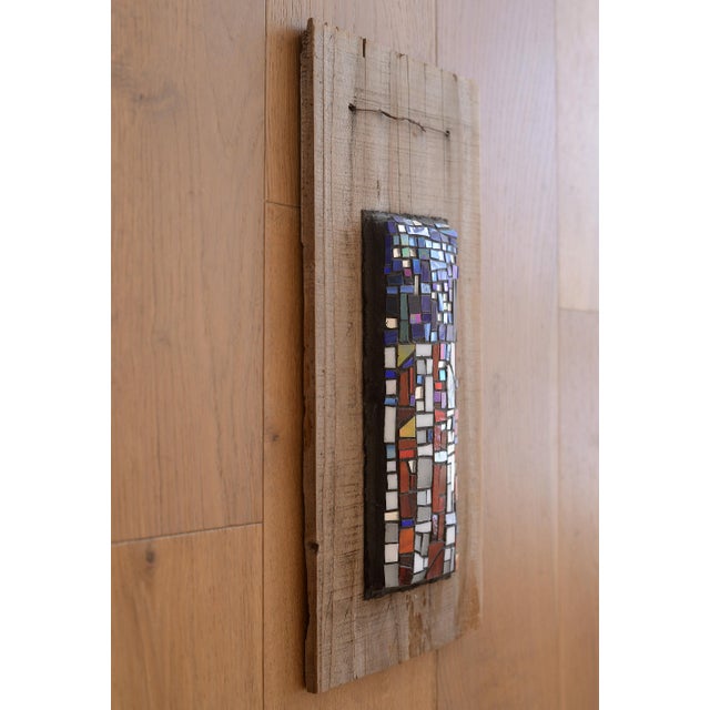 Mid-Century Modern Mid Century Abstract Mosaic Glass Art on Wooden Board Wallhanging For Sale - Image 3 of 10