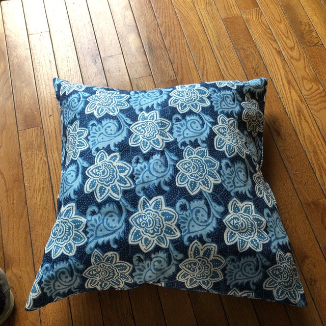 Beautiful custom made pillows, In many shades of blue and white flour. The white is oyster white. No inserts provided.