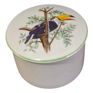 Vintage Fine Porcelain Leart Brazil Tropical Birds Collection Toucan Trinket Box For Sale