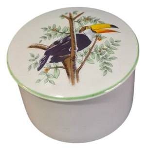 Vintage Fine Porcelain Leart Brazil Tropical Birds Collection Toucan Trinket Box