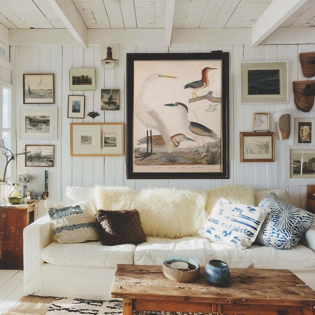 Illustration Large Antique Coastal Bird Print, 1800s, 24" X 30" For Sale - Image 3 of 4