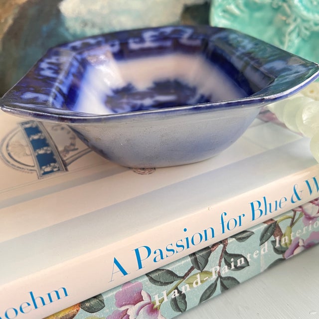 Antique Flow Blue Octagonal Rimmed Bowl For Sale In San Antonio - Image 6 of 16