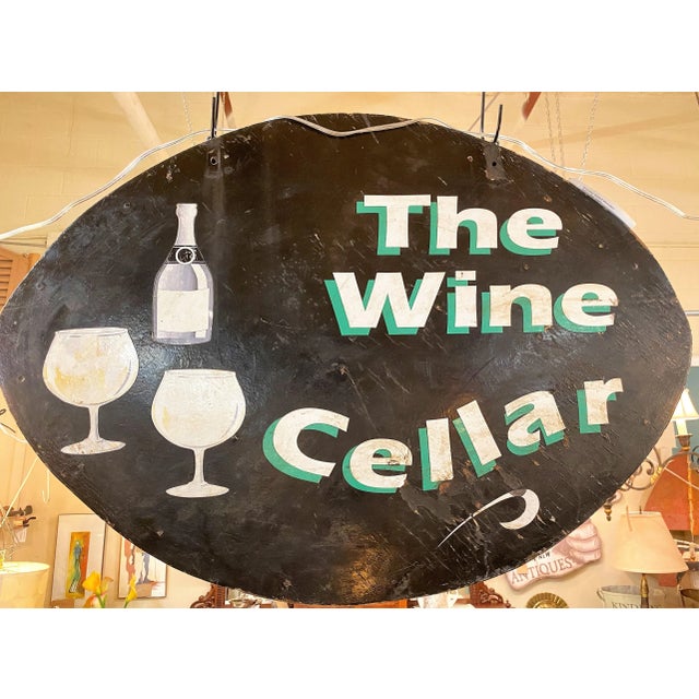 Vintage Hand Painted Wooden Wine Cellar Sign - Made in USA Measures 32" X 27 1/2" X 1 1/2"