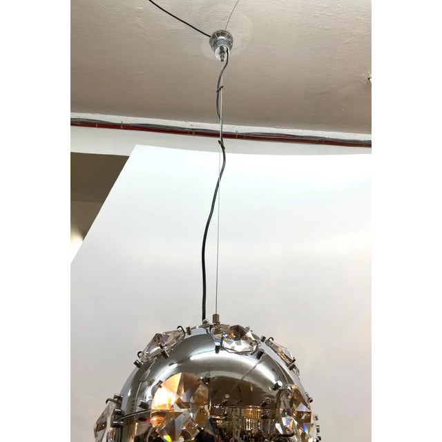 1970s Italian 1970s Chrome Globe & Crystal Pendant Light Manner of Oscar Torlasco For Sale - Image 5 of 9