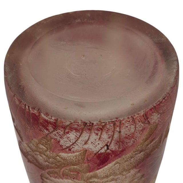 Glass Antique Legras French Art Nouveau Enameled Glass Vase – Ivy Pattern (11 Inches) For Sale - Image 7 of 10