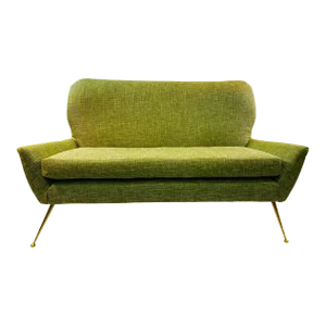 Mid Century Modernist Brass Leg Italian Settee Attributed to Marco Zanuso