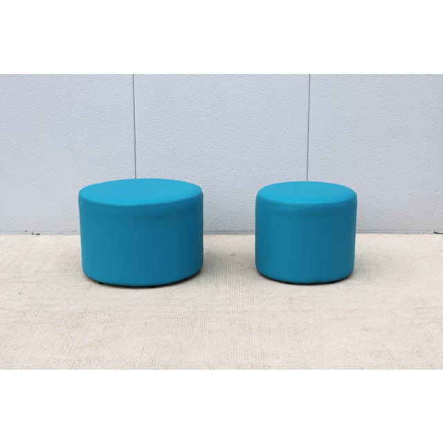 Modern Modern Boost Round Ottomans in Tropic Blue Silicone by Ofs and Carolina - A Pair For Sale - Image 3 of 18