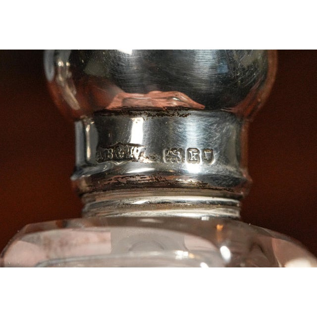 Metal Set of 4, Edwardian Pigskin Leather Travel Case With Sterling Silver Top Treble Spirit Flasks Bottles For Sale - Image 7 of 14