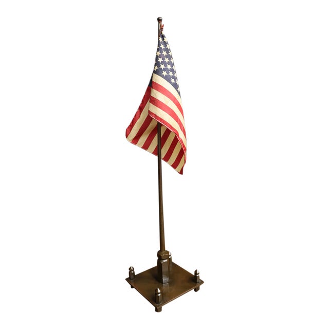 Antique Brass American Table Flag Stand For Sale