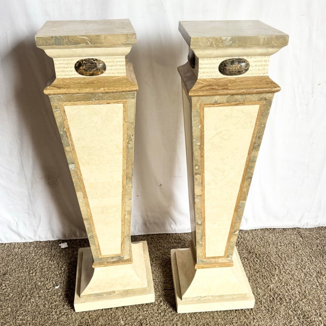Postmodern Sculpted Tessellated Stone Pedestals - A Pair For Sale - Image 11 of 12