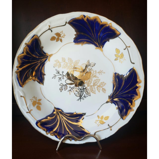 Vintage Cobalt Blue & Gold Porcelain Dinner Plate For Sale In Los Angeles - Image 6 of 6