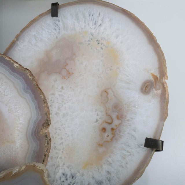 Pair of Cut Agate Wall Sconces With Rectangular Fabric Shades For Sale - Image 4 of 15