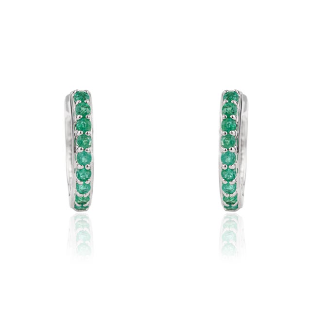 VR Jewels VRJewels Round Cut Emerald & Diamond Transitional Hoop Earrings in 18k Gold- A Pair For Sale - Image 4 of 17