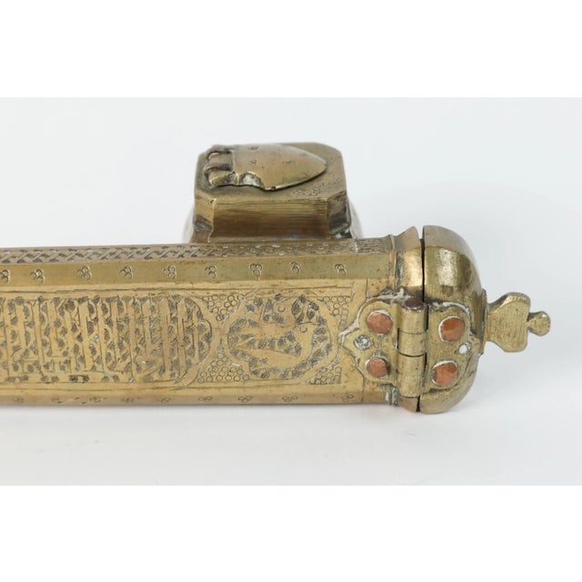 Brass 19th Century Islamic Brass Qalamdan Inkwell With Calligraphy, Persia/Turkey For Sale - Image 8 of 9