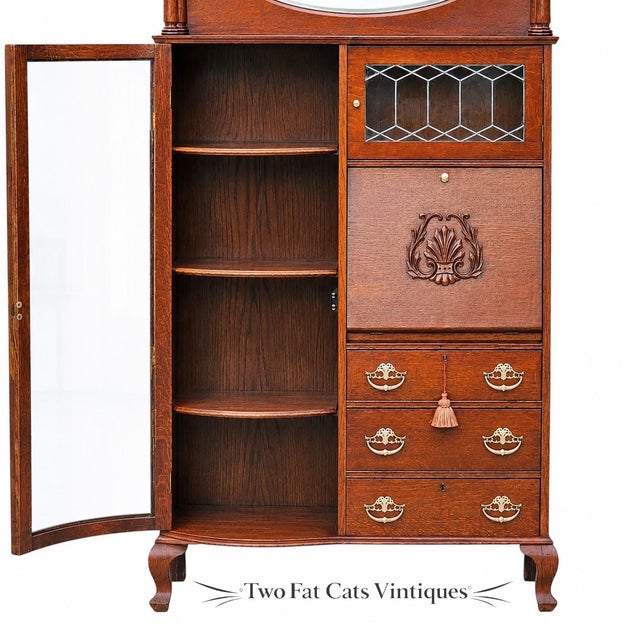 Antique Oak Side-by-Side Secretary Desk | Bookcase | China Cabinet | Larkin-Style For Sale - Image 9 of 15