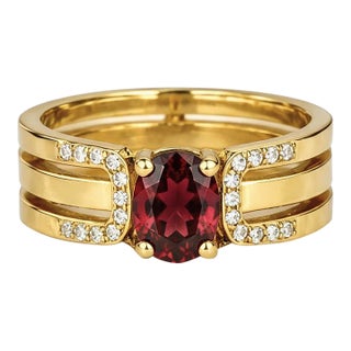Split Shank Oval Garnet Engagement Silver, Gold Ring, Size 9.5 For Sale