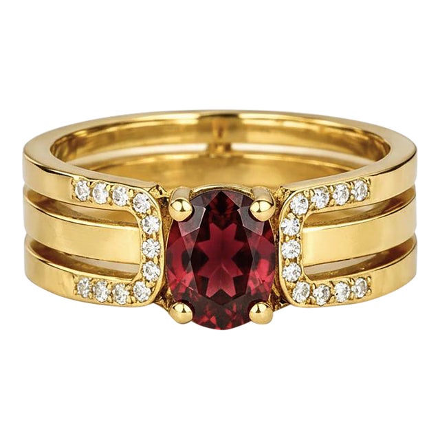 Split Shank Oval Garnet Engagement Silver, Gold Ring, Size 9.5 For Sale