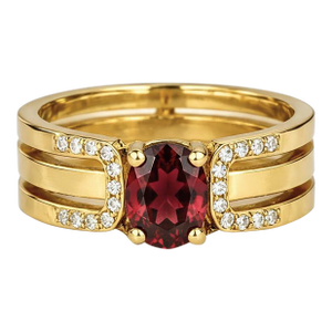 Split Shank Oval Garnet Engagement Silver, Gold Ring, Size 9.5