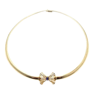Christian Dior 18k Yellow Gold Diamond Sapphire Bow Necklace