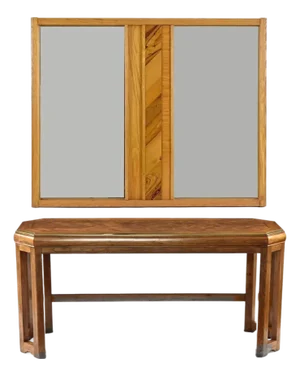 Oak Wall Mirror and Console Table Set With Parquet Top and Gold Trim