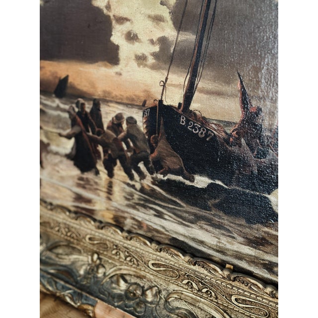 Brown Antique Original French Oil Painting, The Storm That Rises For Sale - Image 8 of 11